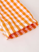 Rylee Faith Designs Fall Embroidered Romper for Baby Boys Orange Checkered with Halloween Details - Apparel & Accessories > Clothing > Baby & Toddler Clothing > Baby & Toddler Outfits Romper
