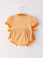 Rylee Faith Designs Halloween Striped Baby Girls Romper with Cat Smocking Embroidery for Fall - Apparel & Accessories > Clothing > Baby & Toddler Clothing > Baby One-Pieces Romper