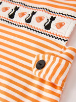 Rylee Faith Designs Halloween Striped Baby Boys Romper with Cat Smocking Embroidery Perfect for Fall - Apparel & Accessories > Clothing > Baby & Toddler Clothing > Baby & Toddler Outfits Romper