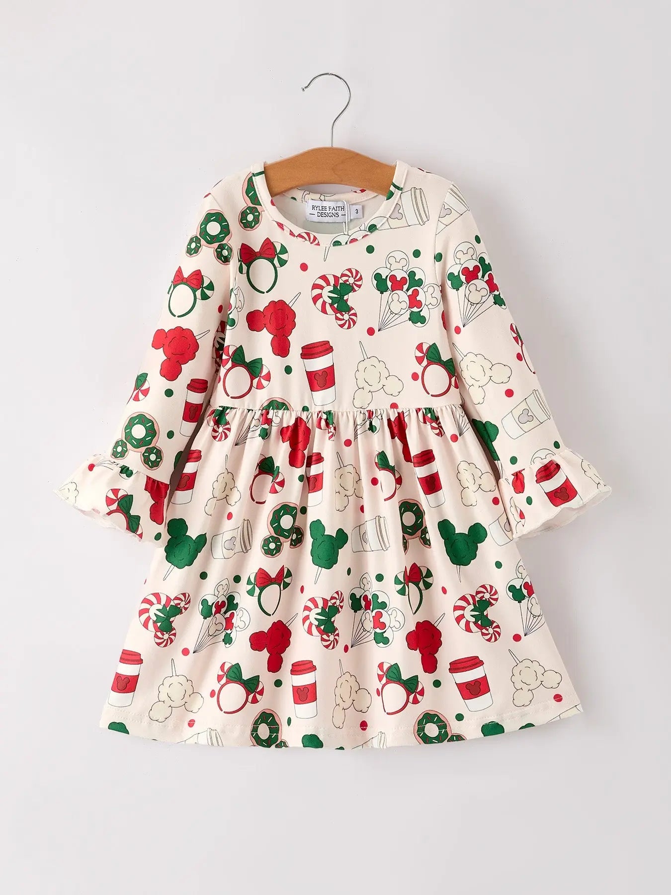 Rylee Faith Designs Merry Christmas Dress Featuring Candy Coffee And Characters - Apparel & Accessories > Clothing > Baby & Toddler Clothing > Baby & Toddler Dresses Dress