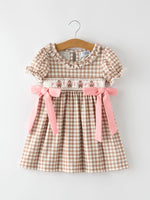 Christmas Vintage-Style Plaid Dress with Embroidered Gingerbread and Bows by Rylee Faith Designs