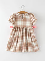 Christmas Vintage-Style Plaid Dress with Embroidered Gingerbread and Bows by Rylee Faith Designs