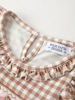Christmas Vintage-Style Plaid Dress with Embroidered Gingerbread and Bows by Rylee Faith Designs