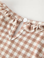 Christmas Vintage-Style Plaid Dress with Embroidered Gingerbread and Bows by Rylee Faith Designs