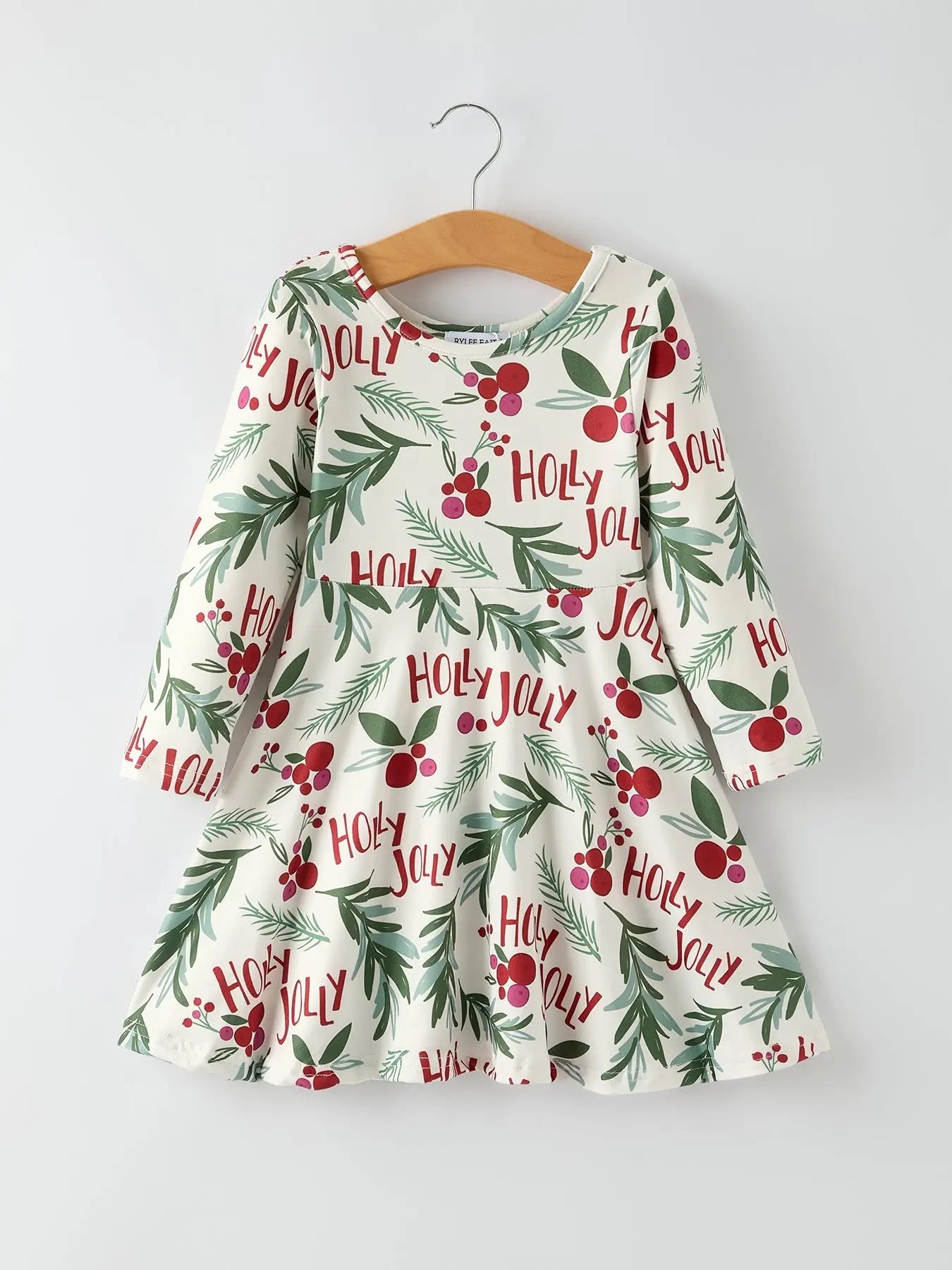 Rylee Faith Designs Christmas Joyful Dress For Girls With Holly And Red Berries - Apparel & Accessories > Clothing > Baby & Toddler Clothing > Baby & Toddler Dresses Dress