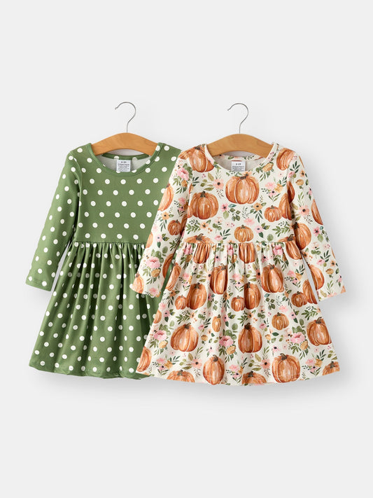 Fall Pumpkin Print Long Sleeve Dress Two Piece Set Festive Rylee Faith Designs Everetts Place: Online Boutique