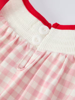 Pink Gingham Christmas Baby Girls Romper: Santa Embroidery with Red Satin Ribbon by Rylee Faith Designs