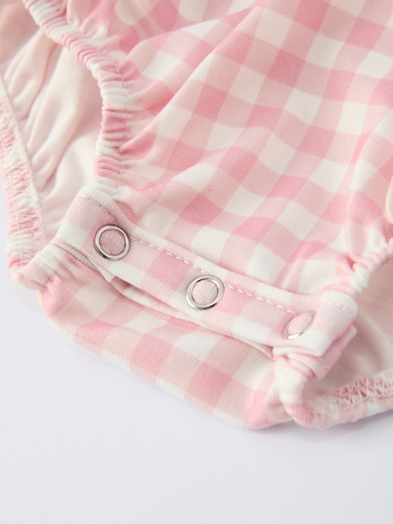 Pink Gingham Christmas Baby Girls Romper: Santa Embroidery with Red Satin Ribbon by Rylee Faith Designs