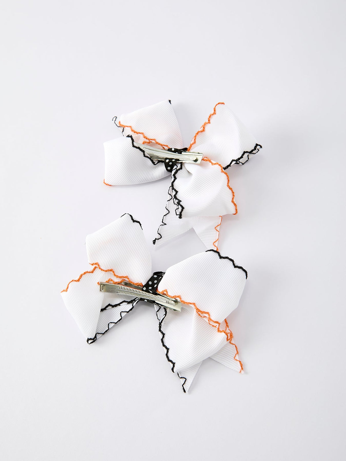 Halloween Pumpkin Hair Bows: White Ribbon Design（2PCS） by Rylee Faith Designs