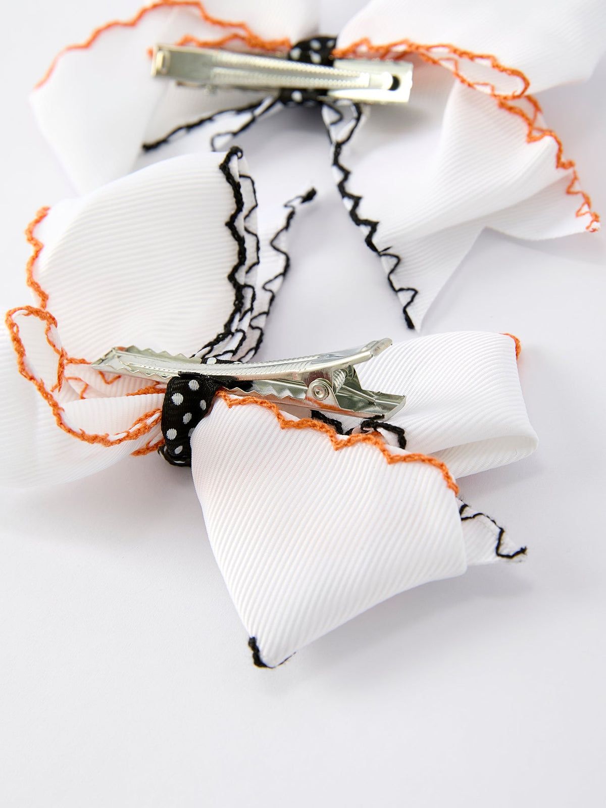 Halloween Pumpkin Hair Bows: White Ribbon Design（2PCS） by Rylee Faith Designs