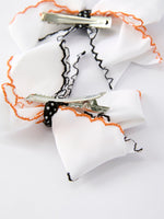 Halloween Pumpkin Hair Bows: White Ribbon Design（2PCS） by Rylee Faith Designs