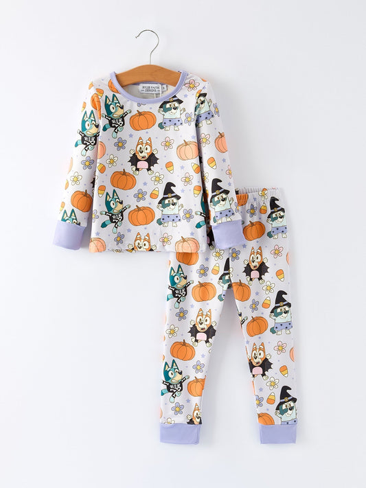 Purple Halloween Character Print Girls Pajama Set Sleepwear Rylee Faith Designs Everetts Place: Online Boutique