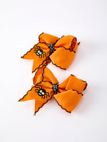 Halloween Spider Hair Bows: Orange Ribbon Design (2PCS) by Rylee Faith Designs