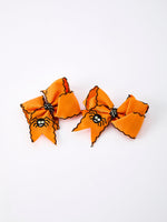 Halloween Spider Hair Bows: Orange Ribbon Design (2PCS) by Rylee Faith Designs