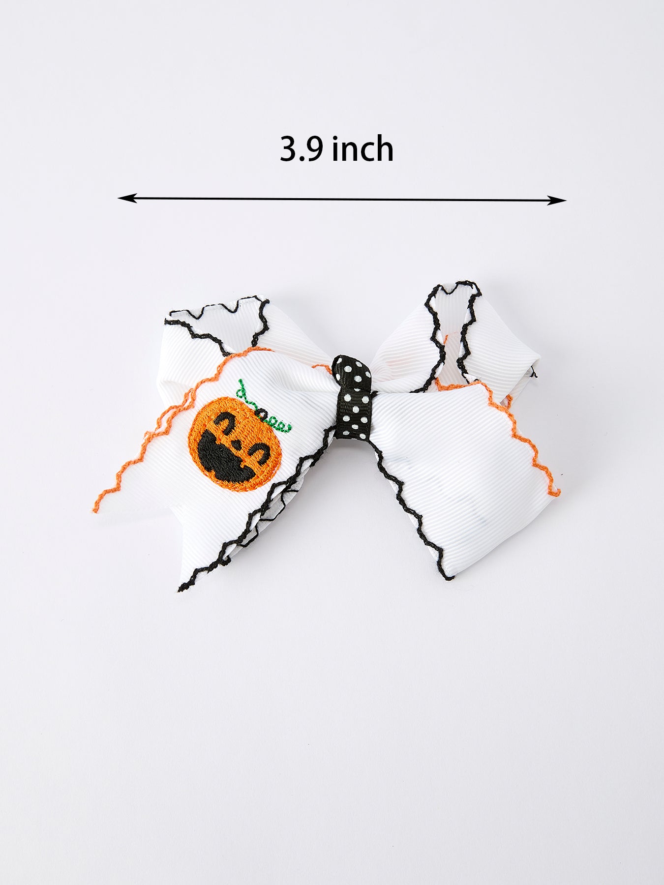 Halloween Pumpkin Hair Bows: White Ribbon Design（2PCS） by Rylee Faith Designs