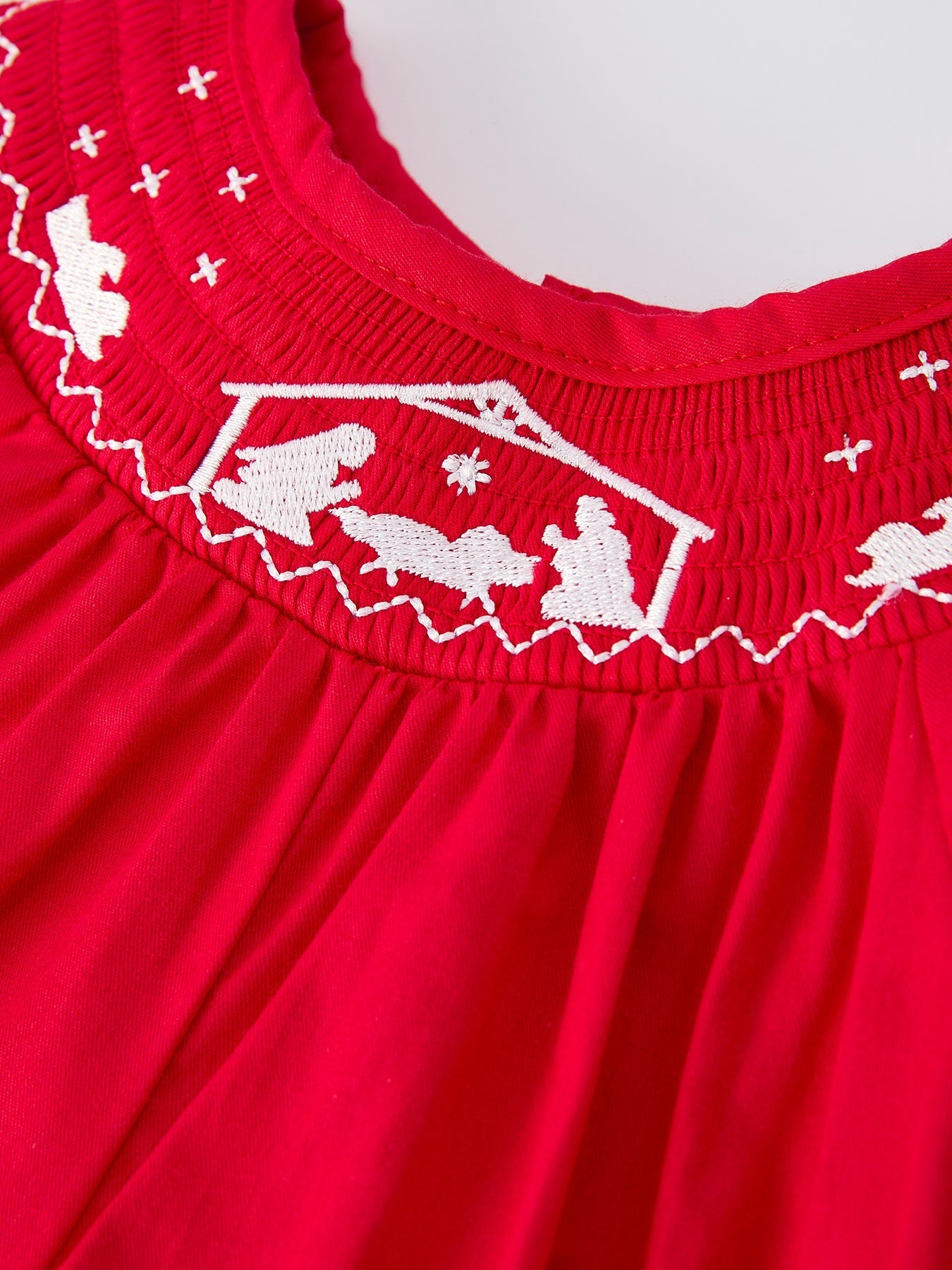 Red Christmas Baby Girls Romper Nativity Embroidery Rylee Faith Designs Everetts Place: Online Boutique