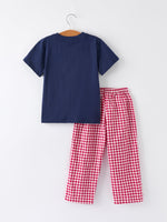 Christmas Holiday Celebration Boys Set: Navy with Santa Sleigh by Rylee Faith Designs