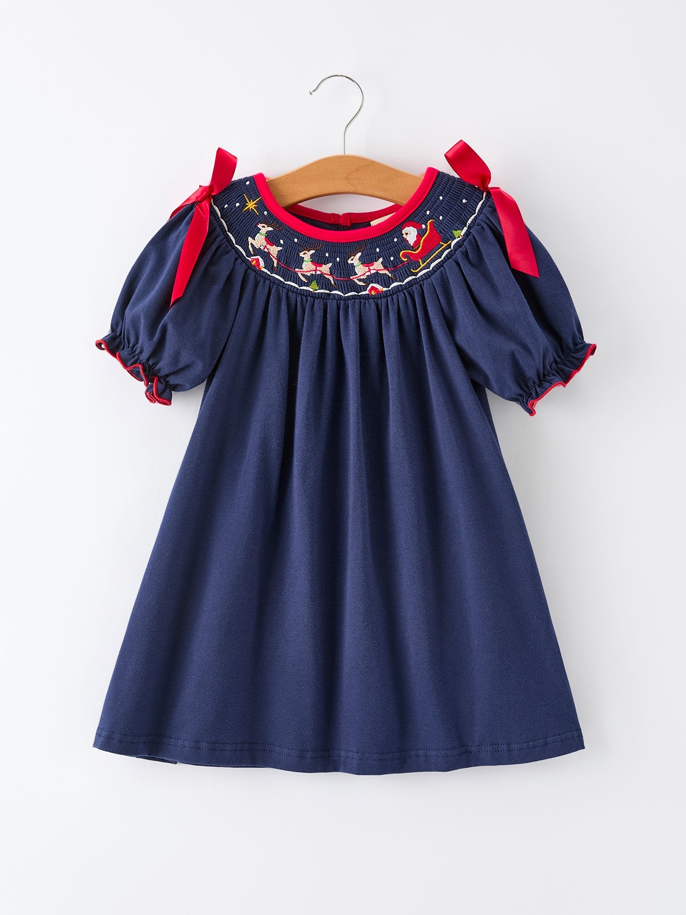 Christmas  Holiday Celebration Dress: Navy with Santa Sleigh by Rylee Faith Designs