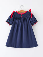 Christmas  Holiday Celebration Dress: Navy with Santa Sleigh by Rylee Faith Designs