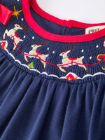 Christmas  Holiday Celebration Dress: Navy with Santa Sleigh by Rylee Faith Designs