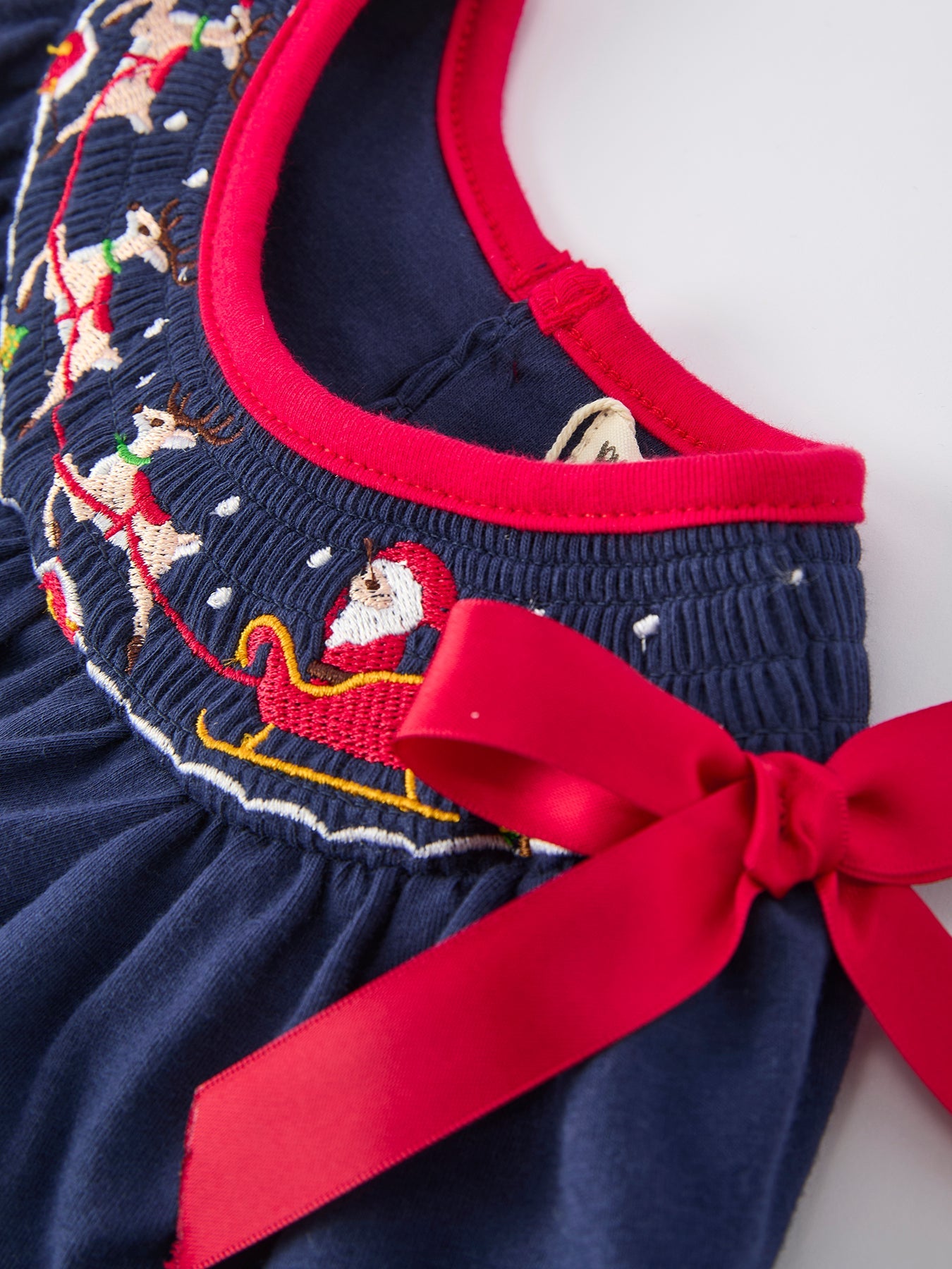 Christmas Holiday Celebration Baby Girls Romper: Navy with Santa Sleigh by Rylee Faith Designs