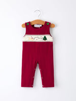 Christmas Tree Dog Smocking Embroidered Baby Boys Romper by Rylee Faith Designs