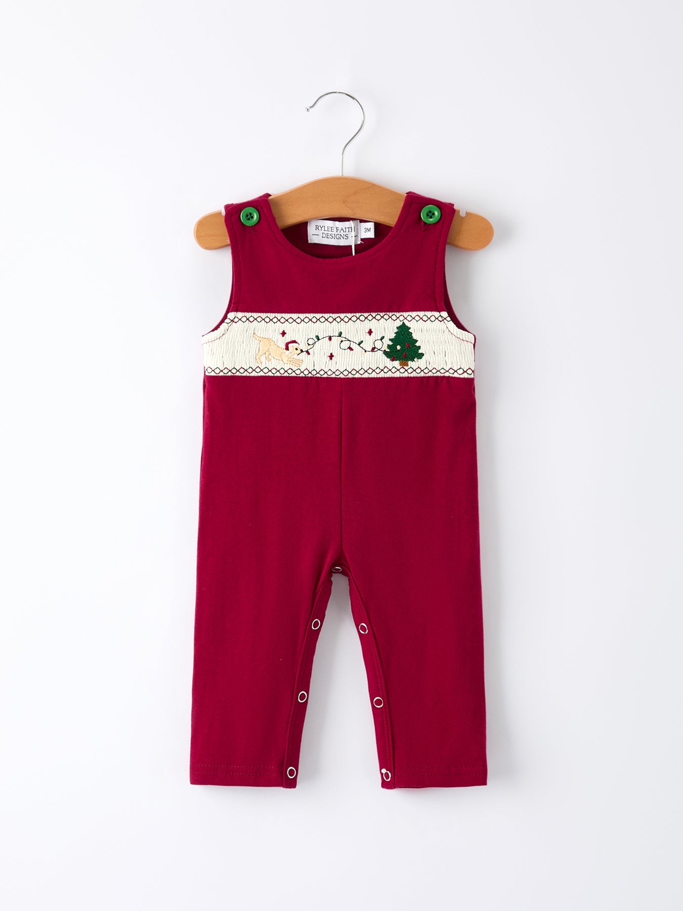 Christmas Tree Dog Smocking Embroidered Baby Boys Romper by Rylee Faith Designs