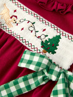 Christmas Embroidered Baby Girls Romper with Green Plaid Bow by Rylee Faith Designs