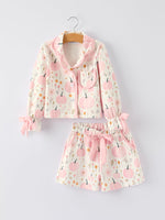 Thanksgiving Pink Pumpkin Floral Print Pajama Set by Rylee Faith Designs