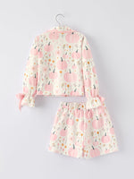 Thanksgiving Pink Pumpkin Floral Print Pajama Set by Rylee Faith Designs