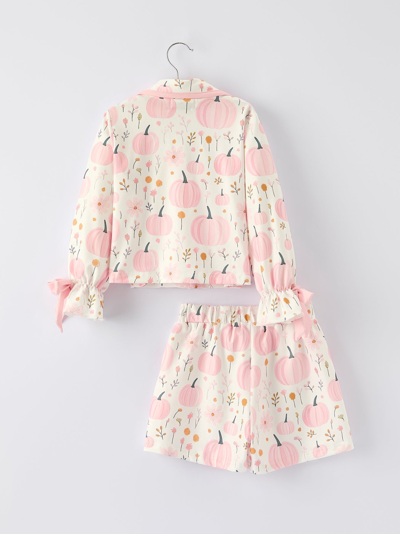 Thanksgiving Pink Pumpkin Floral Print Pajama Set by Rylee Faith Designs
