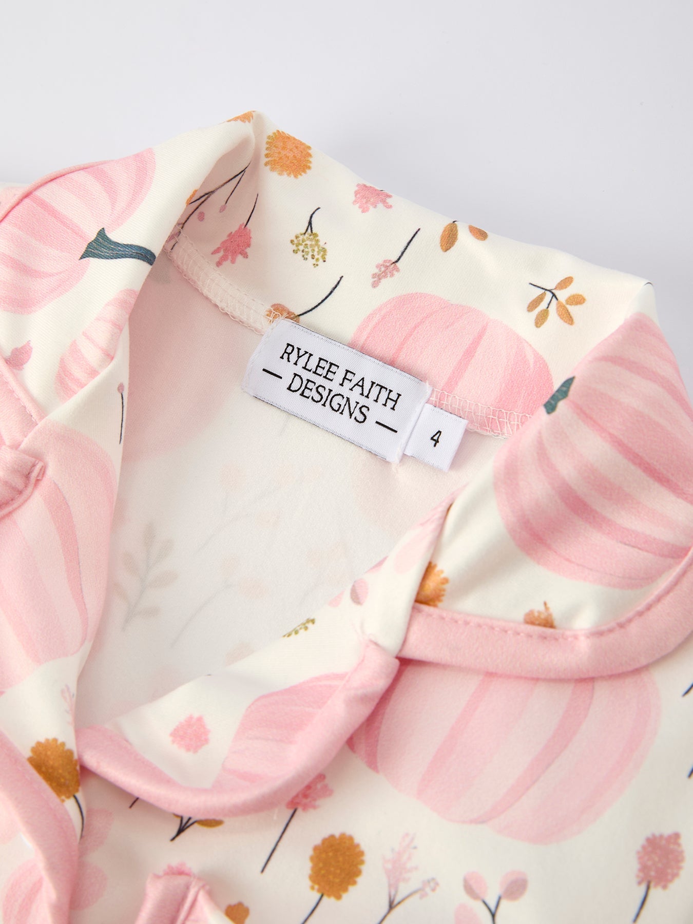 Thanksgiving Pink Pumpkin Floral Print Pajama Set by Rylee Faith Designs