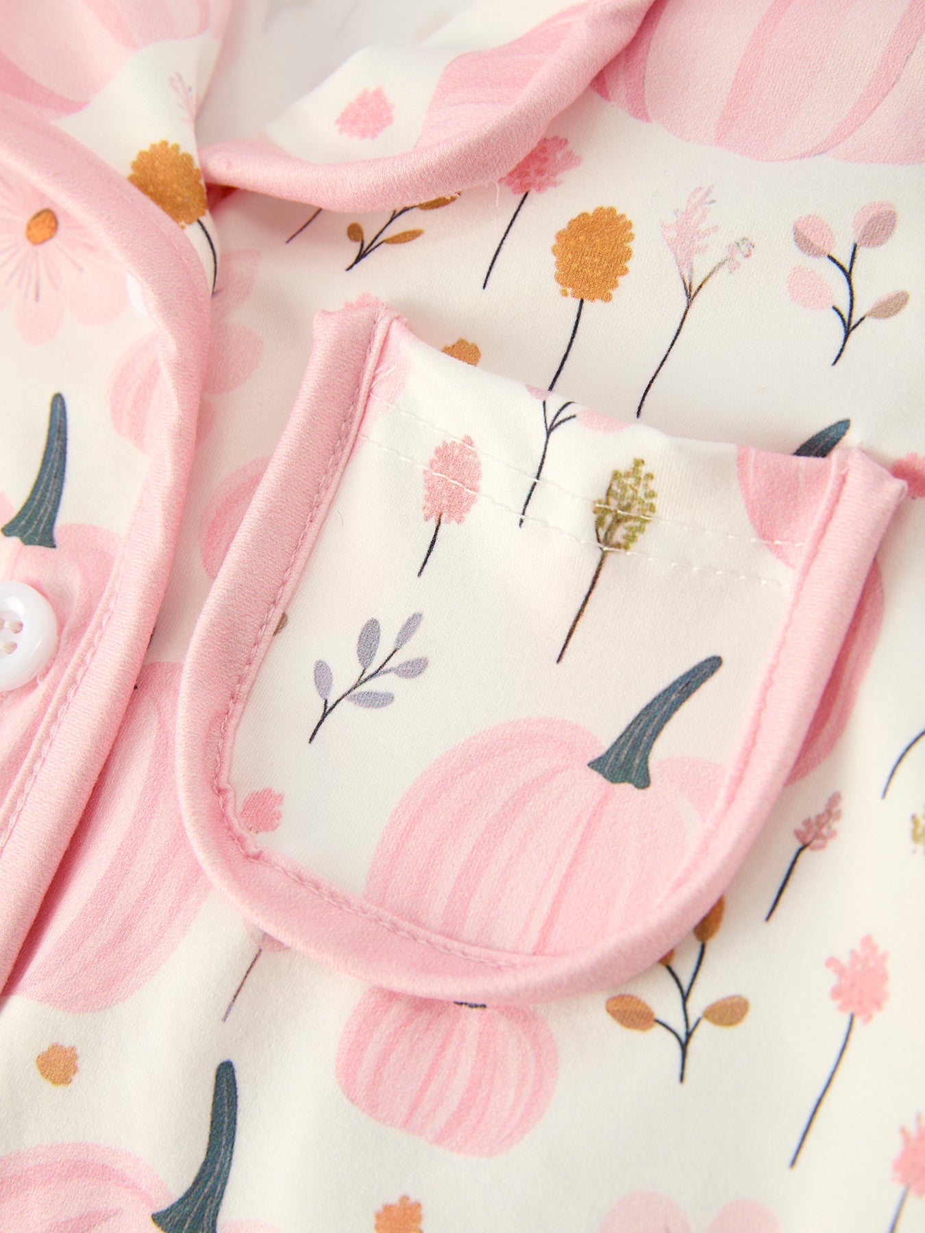 Thanksgiving Pink Pumpkin Floral Print Pajama Set by Rylee Faith Designs