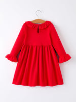 Christmas Smocked Dress with Green Bow and Tree Embroidery by Rylee Faith Designs