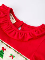 Christmas Smocked Dress with Green Bow and Tree Embroidery by Rylee Faith Designs