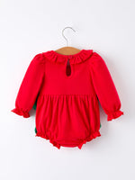 Christmas Smocked Girls Romper with Green Bow and Tree Embroidery by Rylee Faith Designs