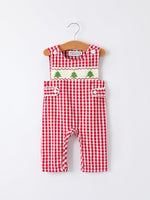 Christmas Smocking Embroidered Christmas Tree Plaid Plaid Baby Boy Romper by Rylee Faith Designs