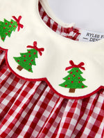 Christmas Tree Embroidery Red Gingham Long Sleeve Baby Girl Bloomers Set by Rylee Faith Designs