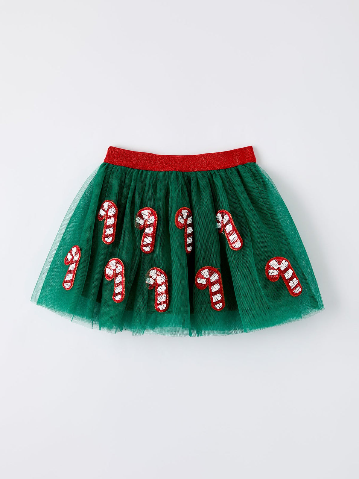 Christmas Candy Cane Sequin Applique Green Tulle Skirt by Rylee Faith Designs