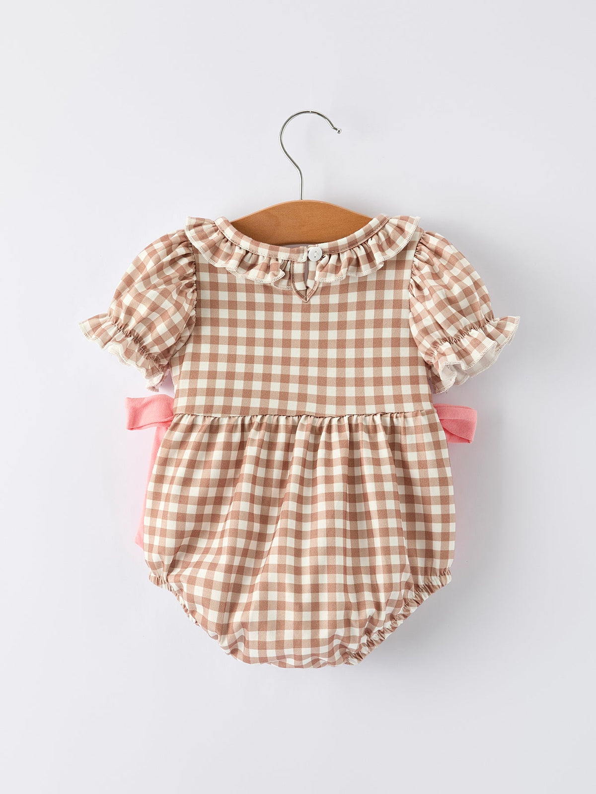 Christmas Vintage-Style Plaid Embroidered Gingerbread and Bows Girls Romper by Rylee Faith Designs