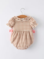 Christmas Vintage-Style Plaid Embroidered Gingerbread and Bows Girls Romper by Rylee Faith Designs