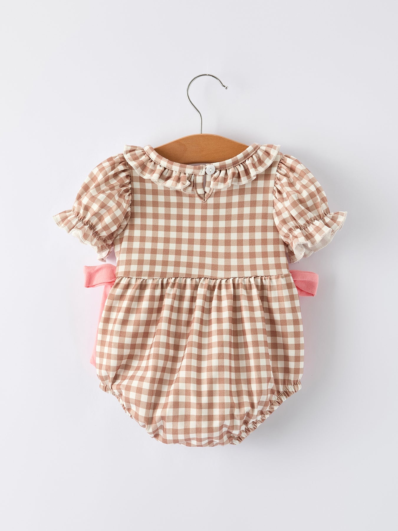 Christmas Vintage-Style Plaid Embroidered Gingerbread and Bows Girls Romper by Rylee Faith Designs