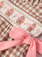 Christmas Vintage-Style Plaid Embroidered Gingerbread and Bows Girls Romper by Rylee Faith Designs