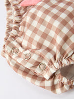 Christmas Vintage-Style Plaid Embroidered Gingerbread and Bows Girls Romper by Rylee Faith Designs