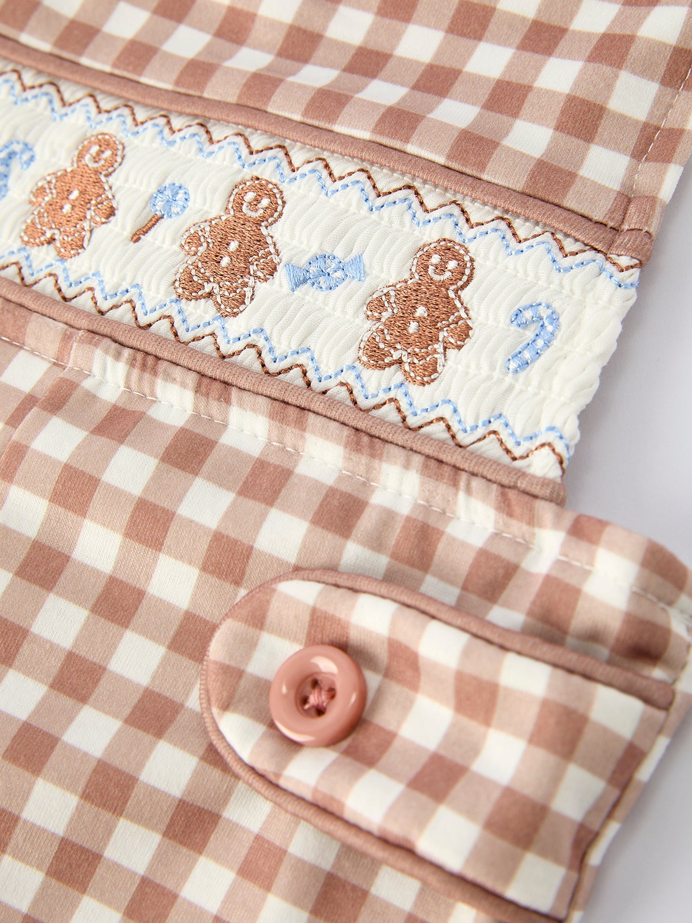 Christmas Vintage-Style Plaid Embroidered Gingerbread and Bows Boy Romper by Rylee Faith Designs