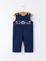 Christmas Navy Blue Nativity Smocking Embroidered Baby Boy Romper by Rylee Faith Designs