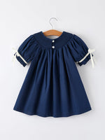 Christmas Navy Blue Nativity Smocking Embroidered Dress by Rylee Faith Designs