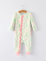 Christmas Tree Wreath Print Long Sleeve Zip Baby Girls Romper by Rylee Faith Designs