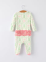 Christmas Tree Wreath Print Long Sleeve Zip Baby Girls Romper by Rylee Faith Designs