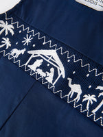 Christmas Navy Blue Nativity Smocking Embroidered Baby Boy Romper by Rylee Faith Designs